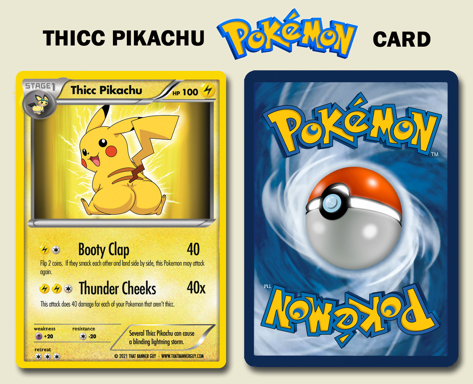 Thicc Pikachu Custom Pokemon Card Limited Edition Trading Etsy