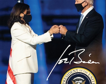 Joe Biden / Kamala Harris - Comemorativo 8x10 c/ Autógrafos Fac-símile