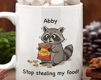 Personalized Raccoon Mug - Funny Custom Name Gift - White Ceramic Coffee Cup