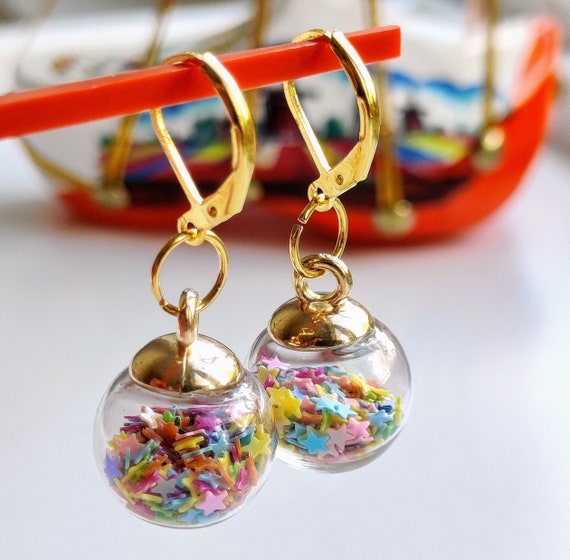 Festive Glass Ball Earrings With Twinkling Stars Etsy Australia