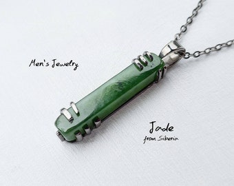 dark green jade nephrite necklace mens jade necklace green jewelry for men Valentines gifts for him green crystal pendant hunter gifts