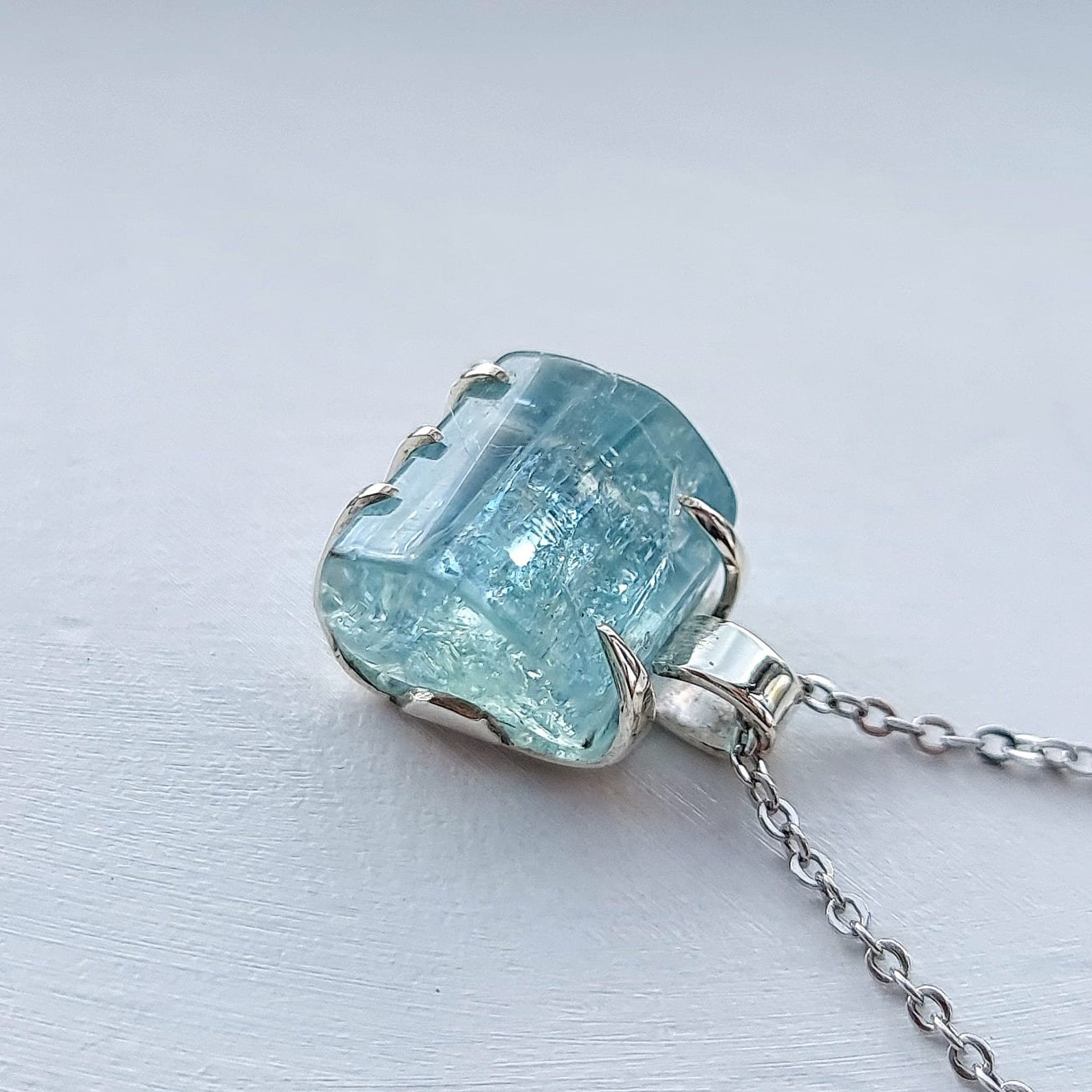 Mens Necklace Aquamarine Pendant Raw March Birthstone 15.05ct Etsy