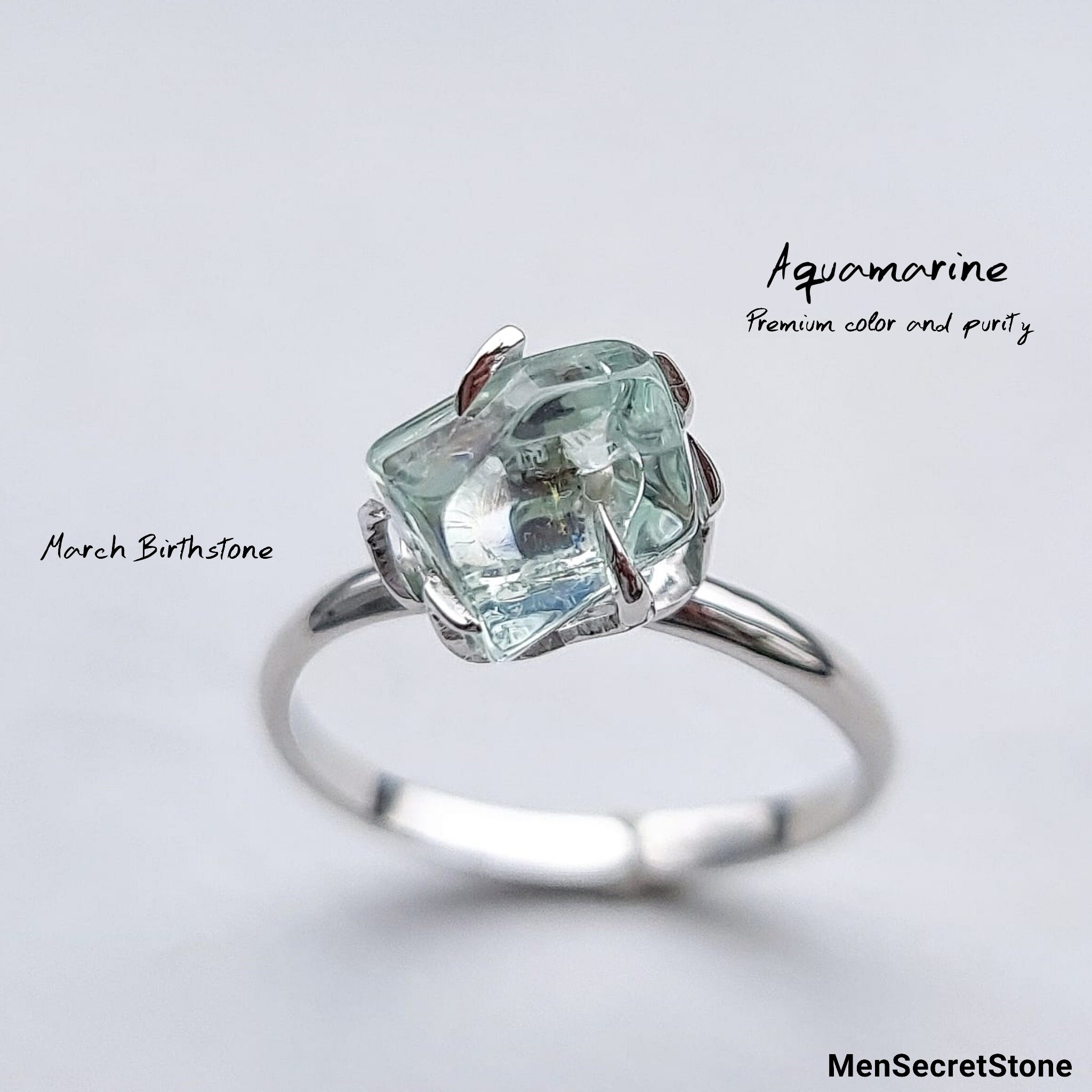 Aquamarine Ring Mens Statement Adjustable Ring Aquamarine Etsy