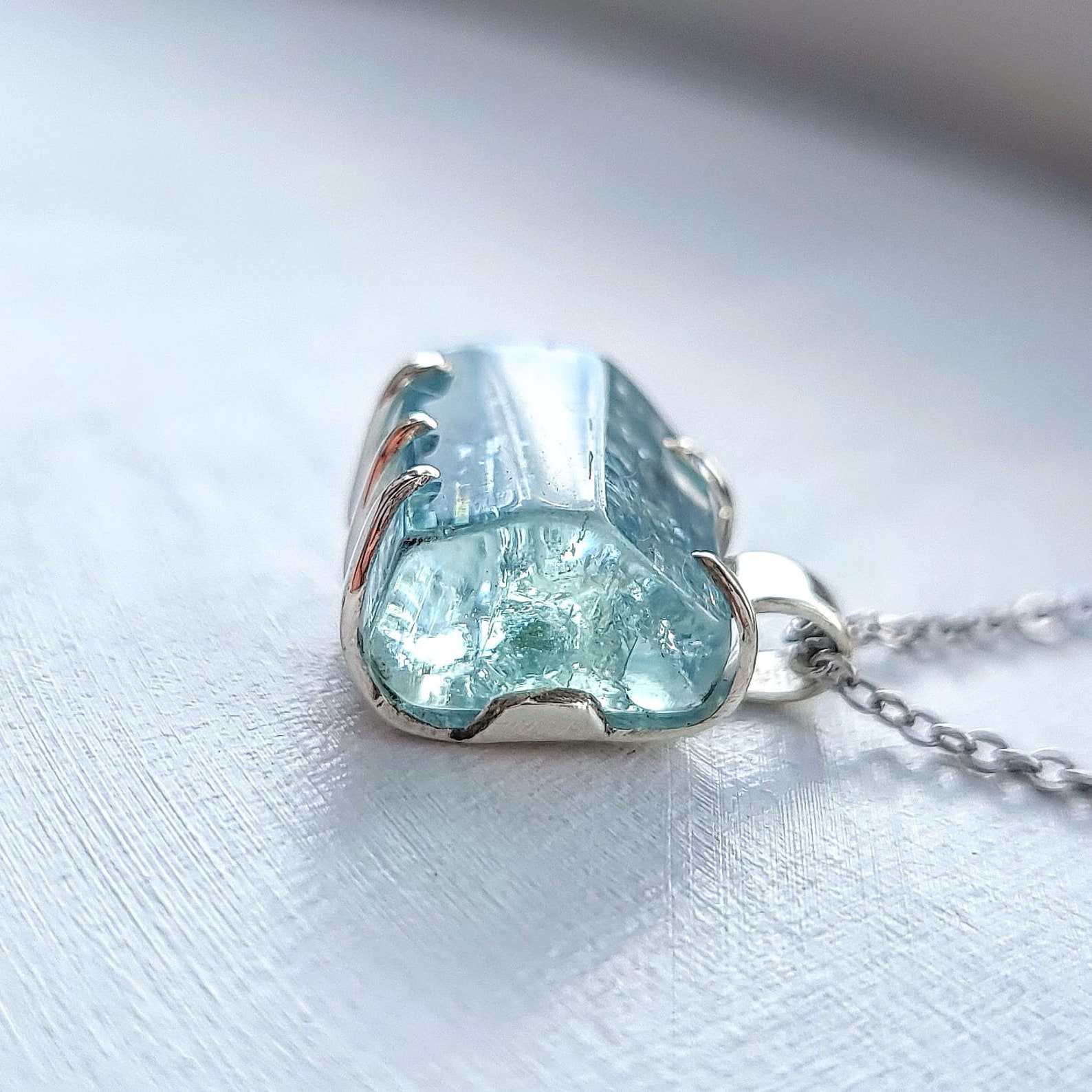 Mens Necklace Aquamarine Pendant Raw March Birthstone 15.05ct Etsy