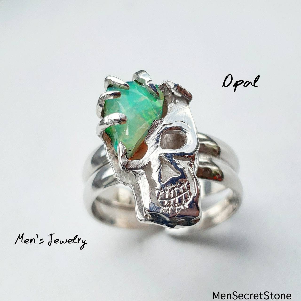 Mens Opal Ring Skull Statement Adjustable Ring Opal Jewelry Etsy
