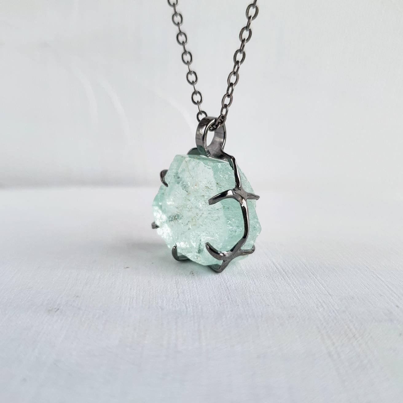 Mens Necklace Aquamarine Pendant Raw Green Beryl March Etsy