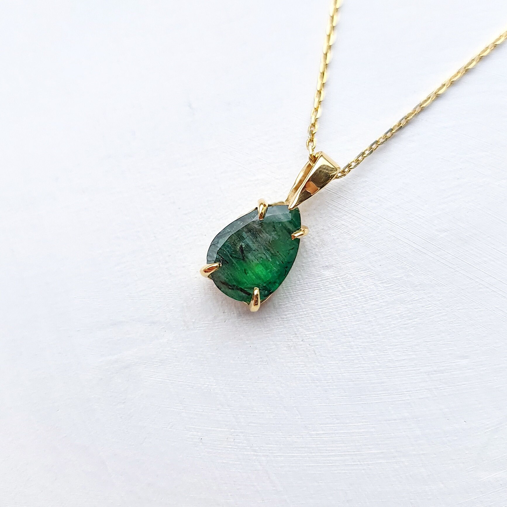 Emerald Necklace May Birthstone Raw Emerald Pendant Green | Etsy