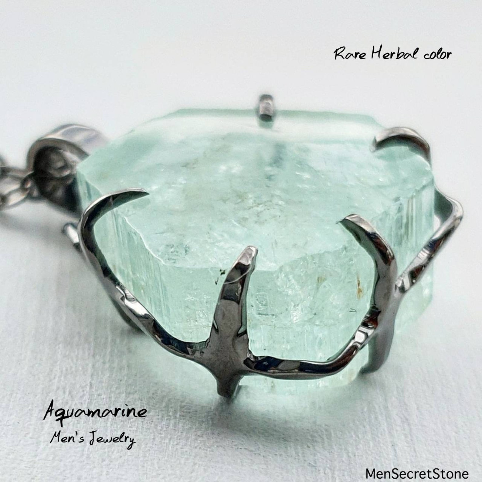 Mens Necklace Aquamarine Pendant Raw Green Beryl March Etsy
