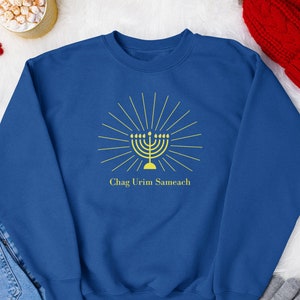 Chag Urim Sameach - Crewneck Sweatshirt, Jewish shirt, Hanukkah shirt, Festival of Lights shirt, Menorah shirt, Women’s, Men’s