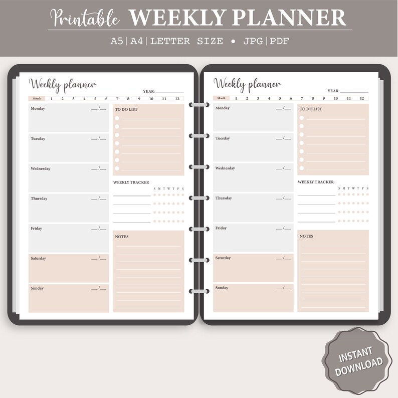 printable weekly planner insert a5 a4 letter size week on