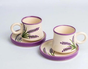 Coffee Cup, 6 pieces, Tea Cup, Ceramic Cup, Pottery Cup, Handmade Cup, Pink and White, Lavender, Gift tea set, 6 pieces;