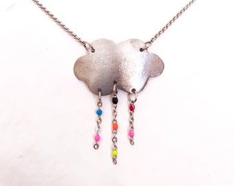 Rain cloud necklace, rain cloud pendant, cloud jewelry, rain jewelry, weather jewelry, birthday gift for daughter, steel anniversary gift