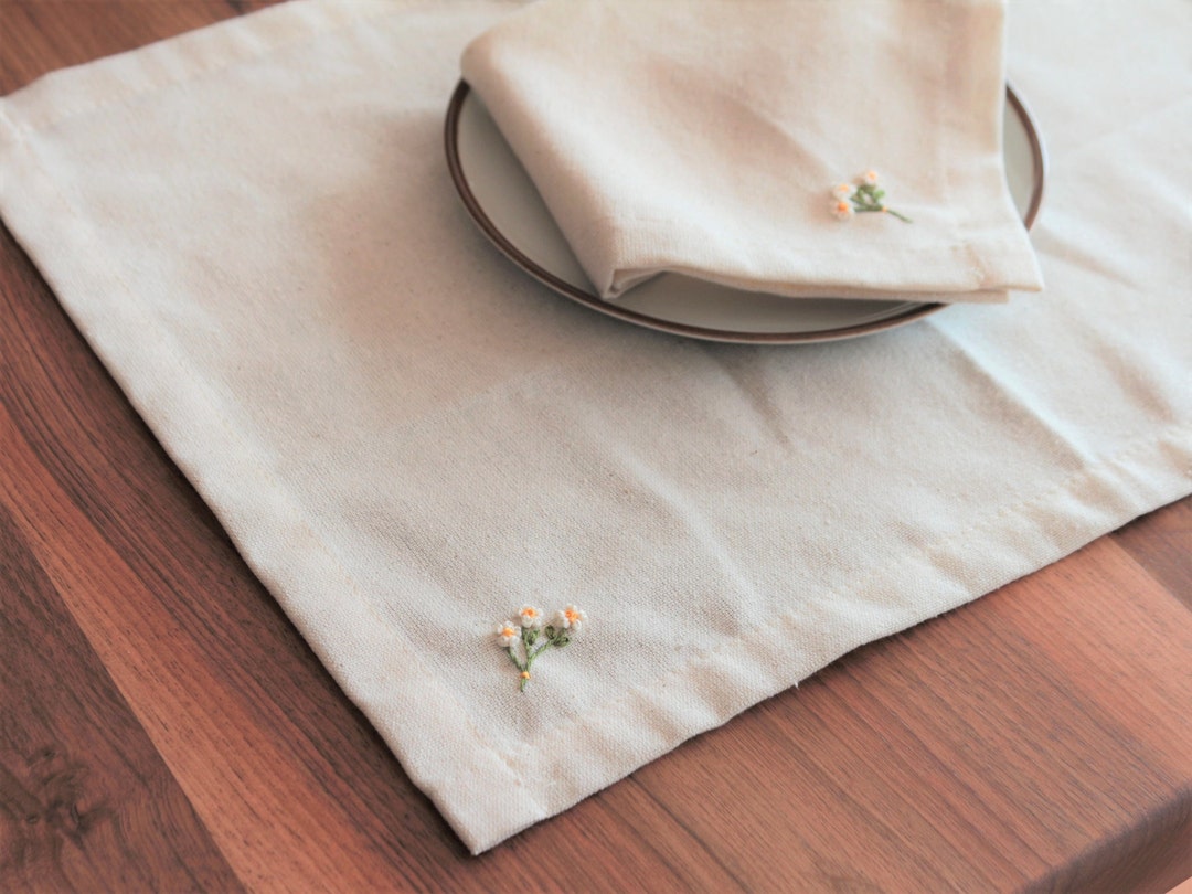 Linen Placemats and Napkins Set , Beige Table Linen Napkins Set