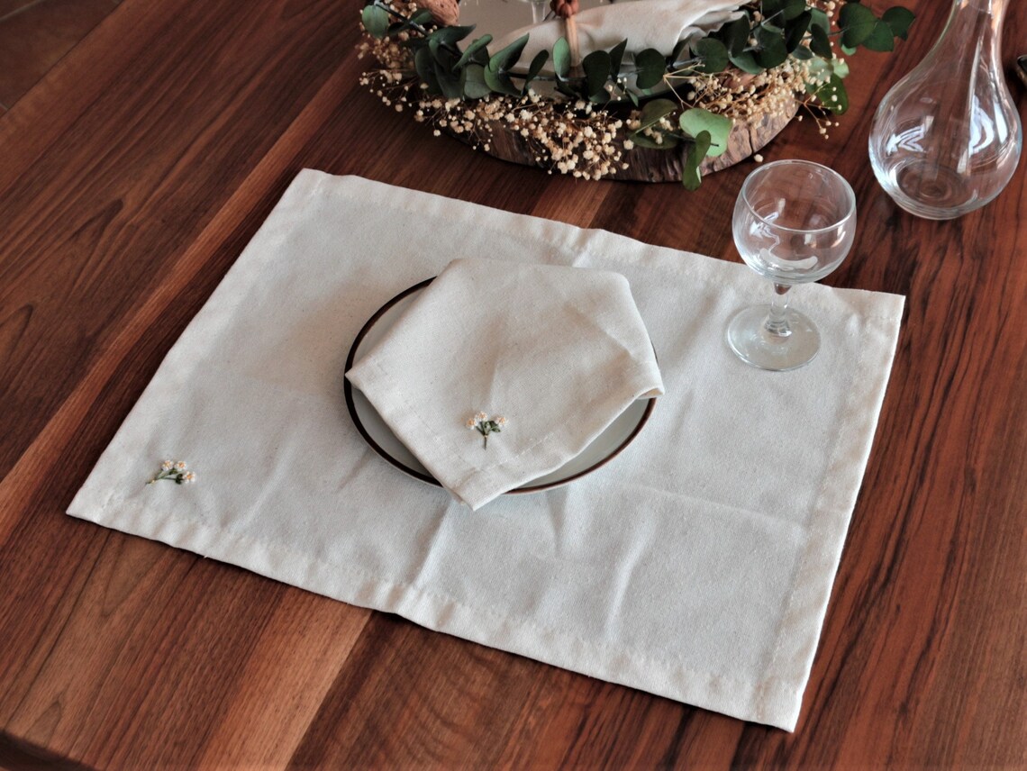 Linen Placemats and Napkins Set , Beige Table Linen Napkins Set