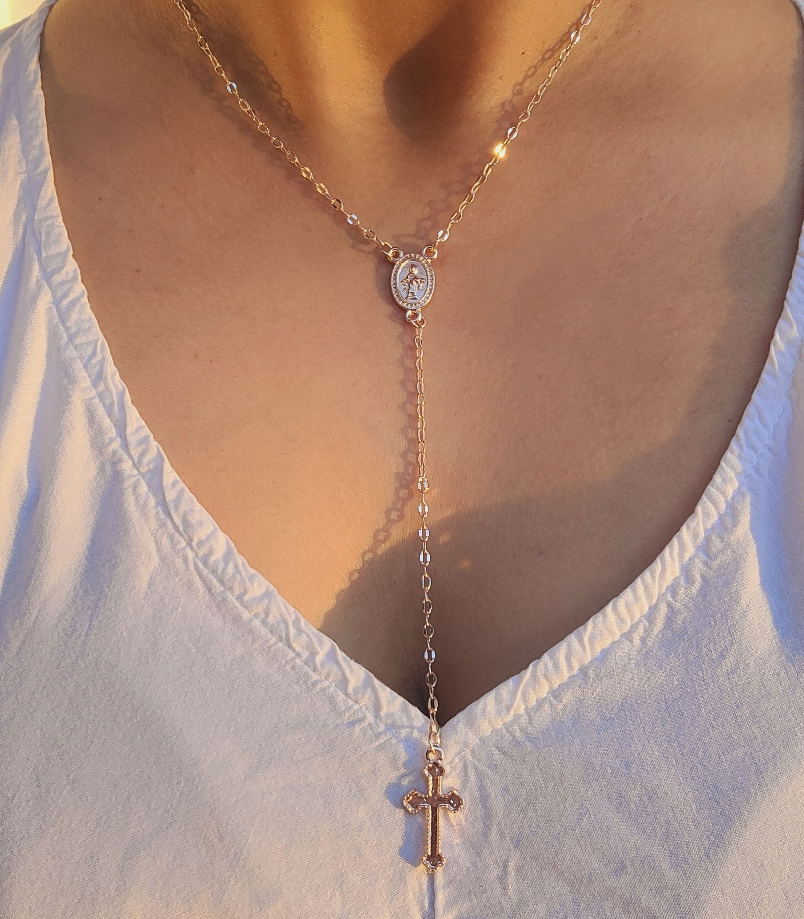 Rose gold rosary necklace rosary christmas gift religious jewelry christian necklace rosary baptism necklace necklace chain rosary