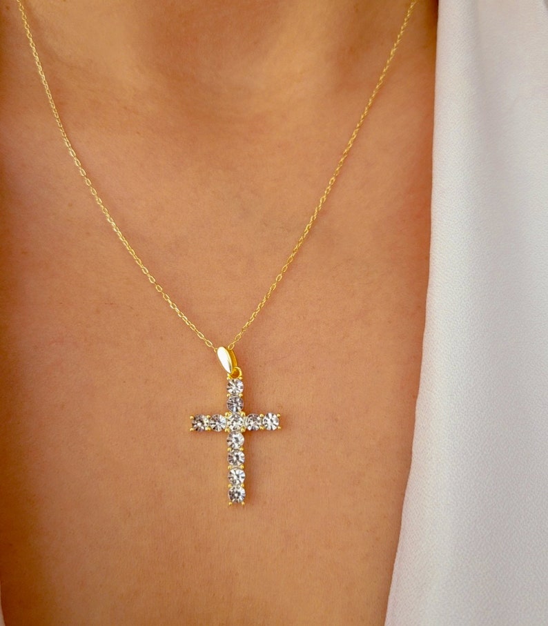 Gold Cross Chain Necklace Christian Cross Necklace Cross Etsy