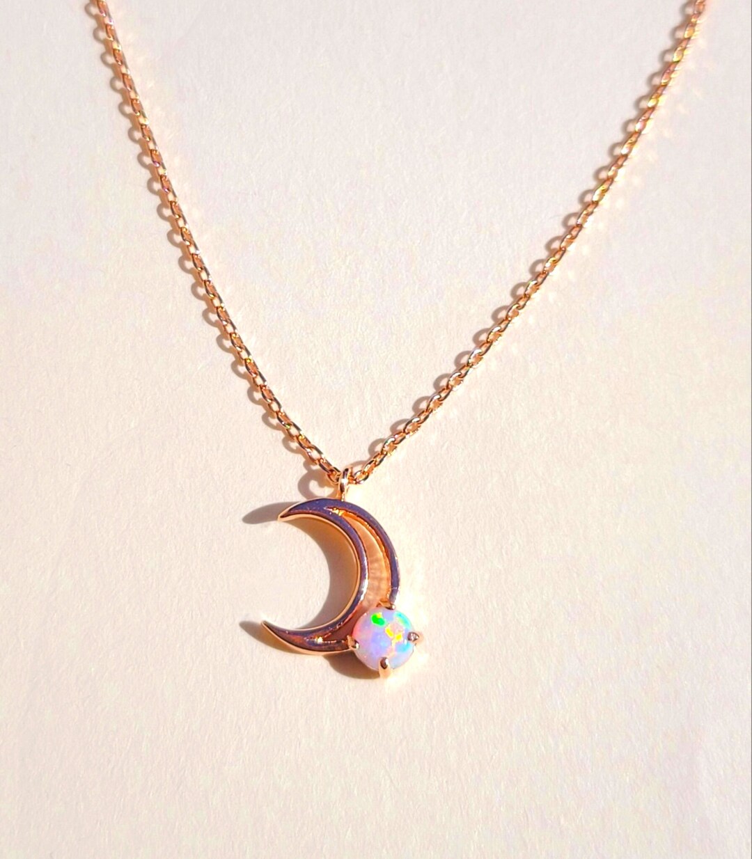 Rose Gold White Opal Necklace Rose Gold Circle Necklace Rose - Etsy