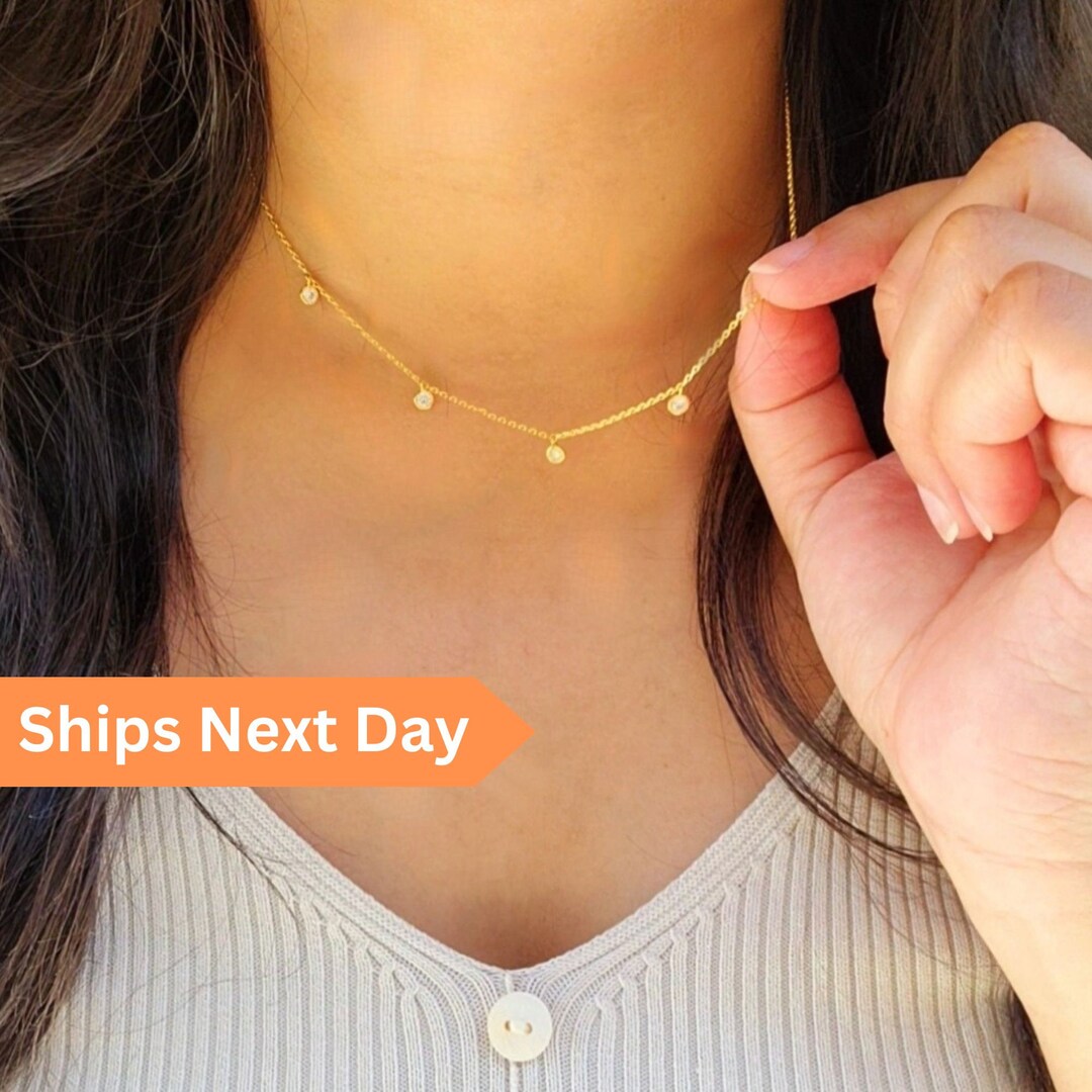 Tiny Gold Charm Necklace Gold Circle Charm Necklace Dainty Etsy