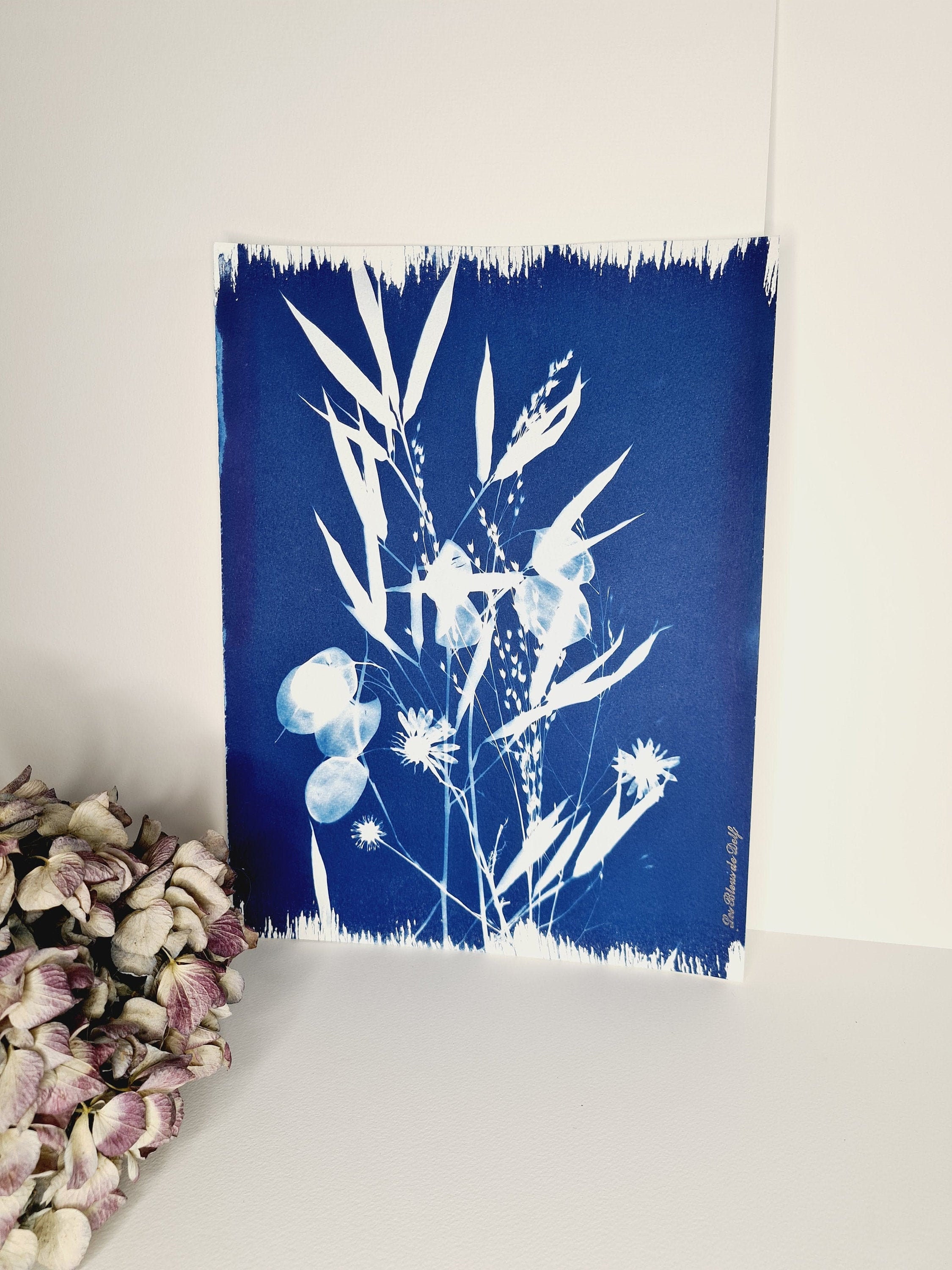 Bouquet Végétal 2021 - Cyanotype Original Signé Les Bleus de Delf Format 24 X 32 cm