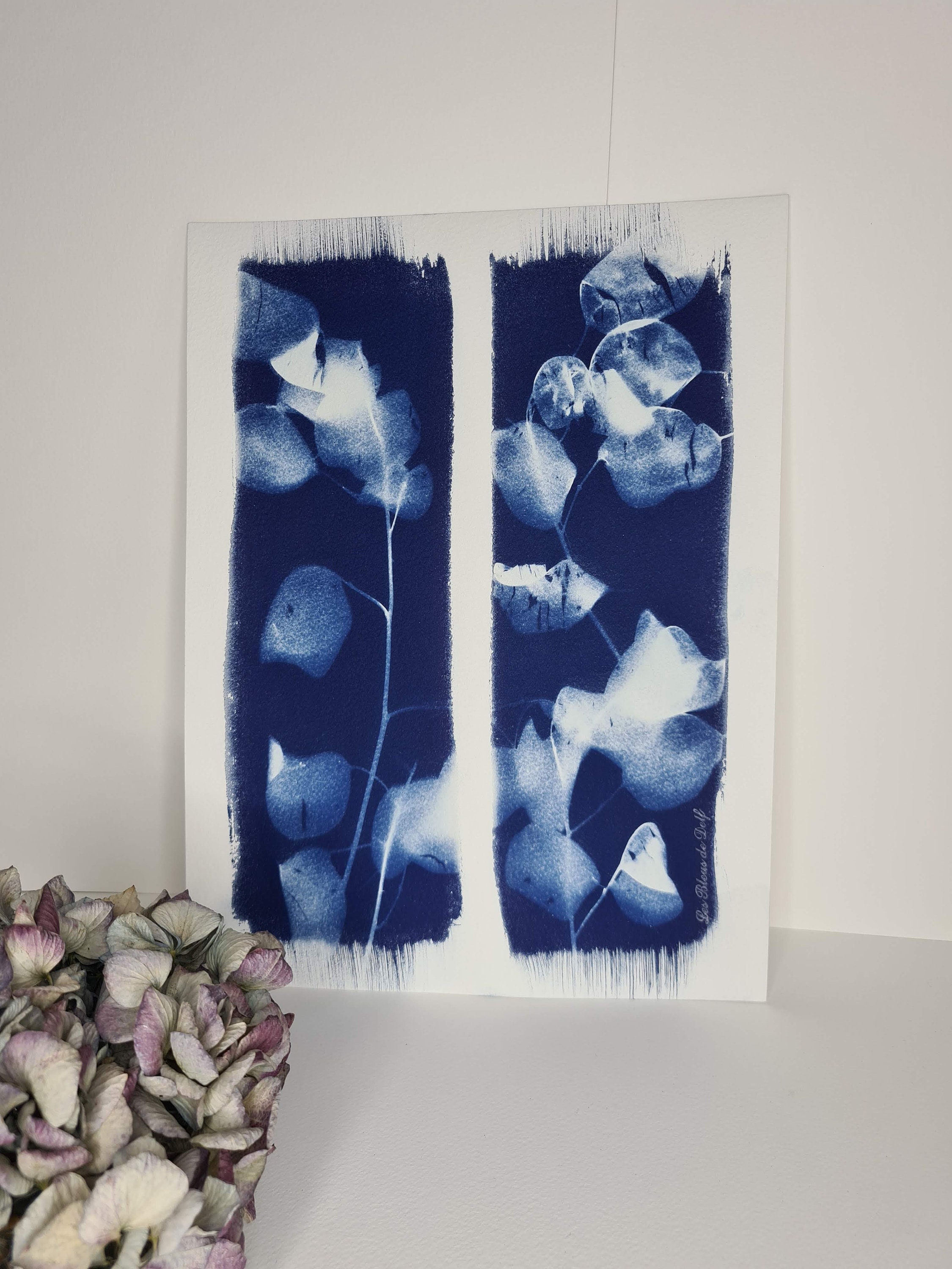 Diptyque de Lunaires 2021 - Cyanotype Original Signé Les Bleus Delf Format 23x30, 5 cm
