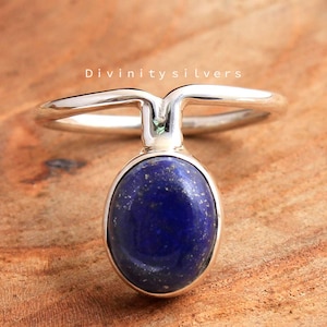 Lapis Ring, Lapis,925 Sterling Silber Ring, Dreieck Blau Lapis Lazuli Edelstein,Kupfer Ring,Statement Ring,Massive Silber-Bestseller