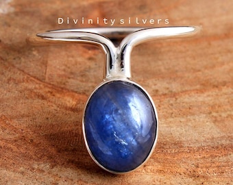 Anello di cianite-Anello in argento fatto a mano-Anello in argento sterling 925-Anello ovale Kyanite Designer-Febbraio Marzo Birthstone-Promise Ring-Best Seller
