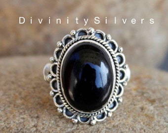 Schwarzer Onyx Ring, Oxidierter Ring, 925 Silber Ringe, 16x20 mm Oval Onyx Ring, Silber Schmuck, Frauen Ringe, Schwarzer Onyx Ring, Edelstein Ring