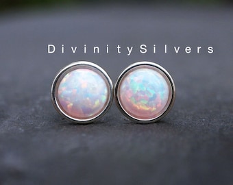 Orecchini Opale Bianco 925 - Borchie Minimaliste -14K ORO Massiccio FILL - Opale Fuoco Multicolore - Regalo Damigella d'Onore - October Birthstone