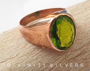 Peridot Ring-925 Solid Sterling Silver-Signet Ring-Statement Ring -Green Peridot- Quartz Gemstone-Rose Gold- 22K Yellow Gold Fill- Gift Ring