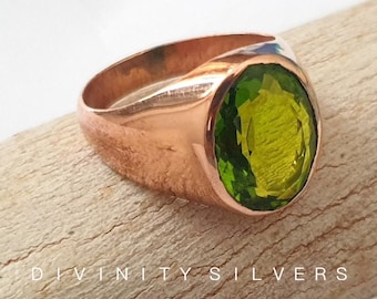 Anello peridoto-925 Argento Sterling Massiccio-Anello Signet-Anello Dichiarazione -Peridoto Verde- Pietra preziosa al quarzo-Oro rosa- Riempimento in oro giallo 22K- Anello regalo
