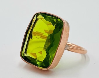 Anello con peridoto - Argento Sterling 925 - Anello importante - Peridoto verde - Quarzo - Oro rosa - Oro giallo 22 carati - Anello regalo