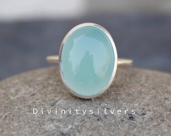 Aqua chalcedony stone Ring 925 Sterling Silver Jewelry Lovely Ring Gift Jewelry Aqua chalcedony Jewelry Handmade Ring-Best Seller