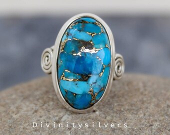 Anello blu rame turchese-anello oro-dichiarazione anello-anello gemstone -rame anello turchese- -anello organico-anello blu turchese-best seller