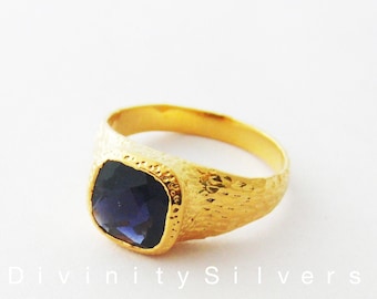 Iolith Quarz Ring - Signet Ring - 925 Sterling Silber - Unisex Ring - Herren Ring - Facettierte iolith Quarz Edelstein- Silber Ring-Signet Ring