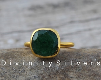Smaragd Ring, Sterling Silber Ring, Smaragd Stein Ring, 10 mm Kissen Ring, Ring für Frauen, Statement Ring, Versprechen Ring-Bestseller