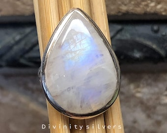 Regenbogen Mondstein Ring-Blauer Feuer Mondstein Ring-Handgemachter Silber Ring-925 Sterling Silber-Geschenk für sie-Versprechen Ring-Jubiläum Ring