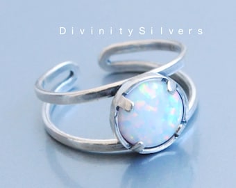 Anello opale bianco, anello opale di buona qualità, anello statementg, anello opale fuoco, anello opale, anello di pietra di nascita di ottobre, regalo per lei-Best Seller