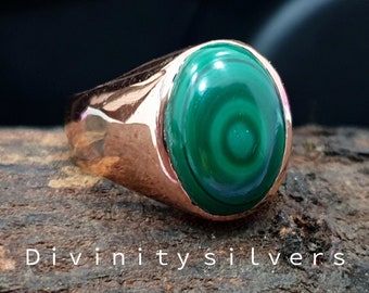 Malachit Ring, Malachit Edelstein 925Er Sterling Silber Ring, Kupfer Ring, Herren Ring, Handgemachter Ring Schmuck-Bestseller