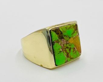 Anello turchese in rame verde- Anello in argento 925- Anello turchese- Anello in pietra preziosa- Anello a forma quadrata- Anello impilabile, regalo per -Anello di tutti i giorni