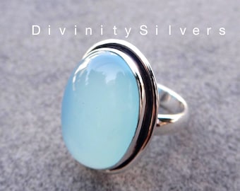 Chalcedony Ring, Aqua Chalcedony Ring, Blue Gemstone Ring, Aqua Gemstone Ring, Stamement Ring, Silver Ring, Gift For Her, Gift For Him