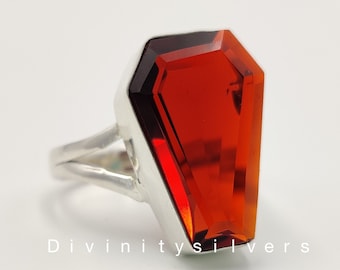 Anello Unico Granato-Anello Bara-13X20 MM- 925 Argento Sterling Massiccio- Forma Bara Arancio Anello In Granato Gemma Anello-Unico Anello Granato Quatrz-Boho Anello