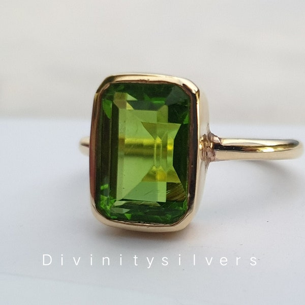 Peridot Ring-925 Solid Sterling Silver-Statement Ring -Green Peridot- Quartz Gemstone- Rose Gold- 22K Yellow Gold Fill- Gift Ring