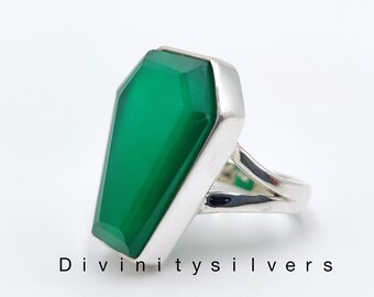 Anello in onice verde, anello fatto a mano, anello Boho, anello bara, anello dichiarazione, anello in pietra preziosa, anello in argento 925, anello da donna, regalo per il suo anello