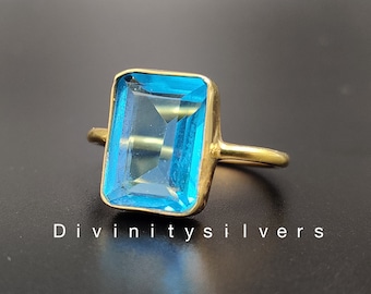 Blautopas Ring,12x16 MM Größe, Blautopas Quarz,925 Sterling Silber,Kissenschliff Blautopas Quarz Edelstein Ring,Geschenkring-Bestseller