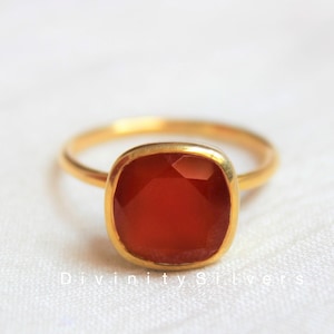 Carnelian Ring, 925 Solid Sterling Silver Ring, Gemstone Ring, Minimalist Ring, Ring for Women, Everyday Ring, Round Stone Ring, Carnelian