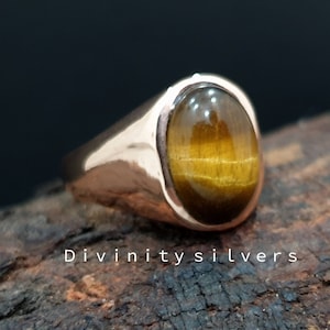 Tiger Eye Ring, 925 Solid Sterling Silver Ring, Tiger Eye Stone Ring,Statement Ring, Rings,  Oval Cut Gemstone Ring-Best Seller