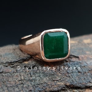 Emerald Ring , Mens Ring, 925 Solid Sterling Silver Ring ,Copper RIng,  Square Cut Green Stone Ring-Best Seller