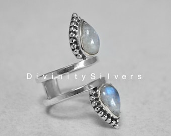 Anello Pietra di Luna Arcobaleno-Anello Pietra di Luna Fuoco Blu-Anello Argento Fatto a Mano-Argento Sterling-Regalo per lei-Anello Promessa-Anello Anniversario-Anello Anniversario