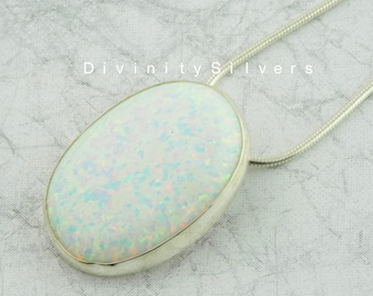 Opal Halskette 925 - Alltäglicher Anhänger - Sterling Silber -16X20MM Mehrfarbiger Feuer Opal - Mehrfarbiger Opal Halskette - Weiß Rosa Blau Schwarz Opal