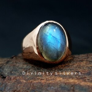 Blue Labradorite Ring, Sterling Silver, Blue Stone Ring, Gemstone Ring, Labradorite Jewelry, Minimal Ring, Everyday Ring-Best Seller